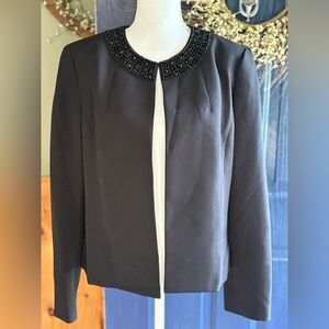 Cropped Kasper Evening Jacket with Embellished and Beaded Neckline size 12